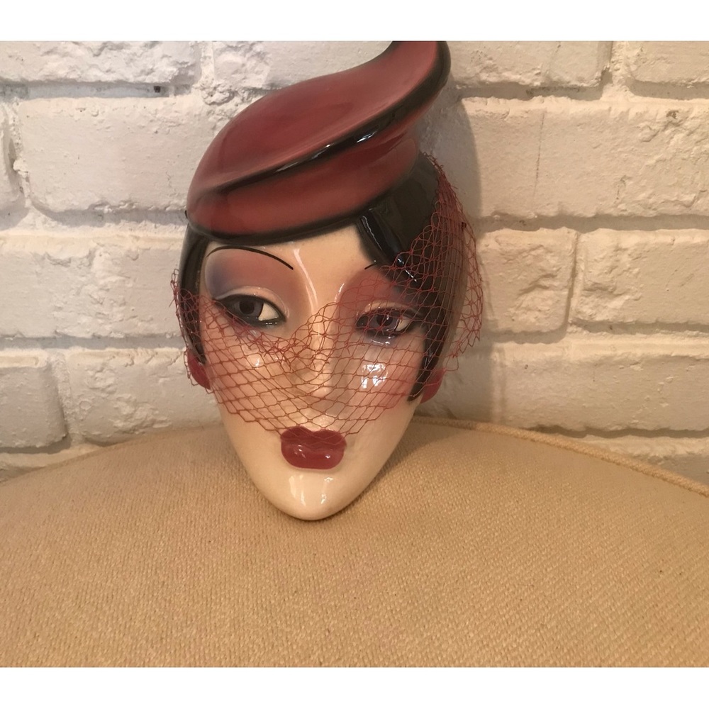 Vintage 1987 Clay Art women in Hat face mask.